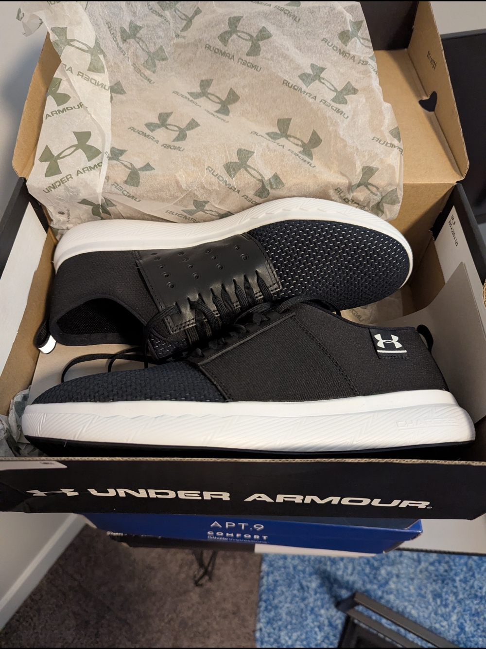 Under Armour Men’s Black and White Athletic Slip-On Sneakers